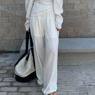 Plain Wide Leg Pants Pants - Almond - One Size
