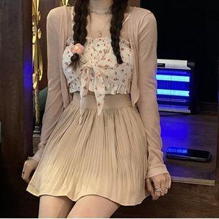 Floral Cropped Camisole Top / Cardigan / Mini A-line Skirt