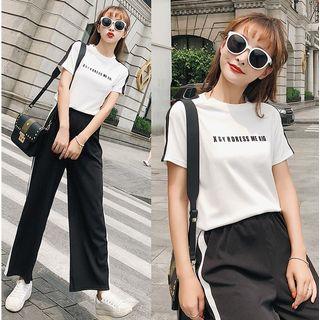 Set: Lettering Short-sleeve T-shirt + Wide Leg Sweatpants
