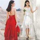 Spaghetti-strap Cross-back Dip-back A-line Dress