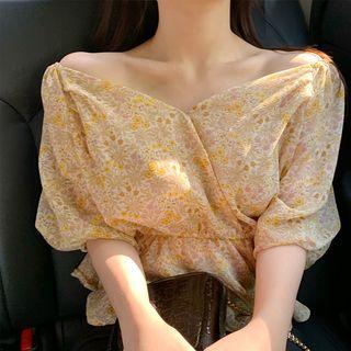 Puff-sleeve Floral Blouse As Shown In Figure - One Size