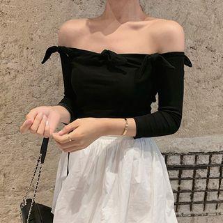 3/4-sleeve Ribbon Off Shoulder T-shirt
