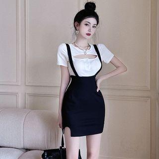 Mini Bodycon Overall Dress / Cutout T-shirt