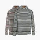 Turtleneck Stripe Fleece-lining Top