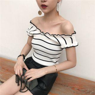 Frilled Striped Knitted Tank Top