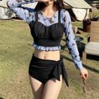Set: Long-sleeve Butterfly Print Swim Top + Bottom