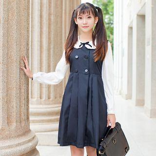 Bolero / Double-breasted Pinafore Dress / Peter Pan Collar Long-sleeve Shirt