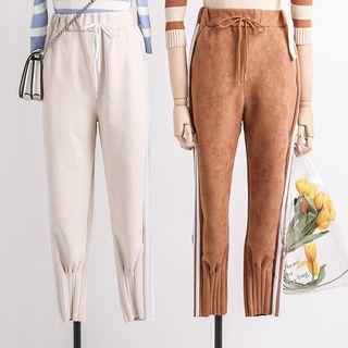 Faux-suede Striped Harem Pants
