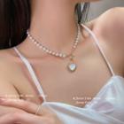 Heart Faux Pearl Pendant Alloy Necklace White - One Size