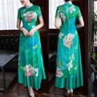 Short-sleeve Floral Print A-line Midi Qipao Dress