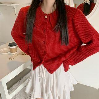 Long-sleeve Peter Pan Collar Plain Knit Cardigan