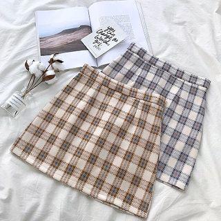 Plaid High-waist Suede A-line Skirt