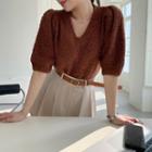Elbow-sleeve Boucle-knit Top