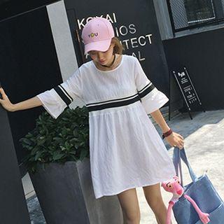 Contrast Trim Elbow Sleeve Dress