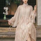 Spaghetti-strap Midi A-line Dress / Shawl / Set