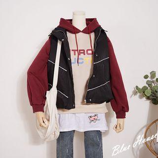 Stand Collar Contrast-trim Buttoned Padded Vest