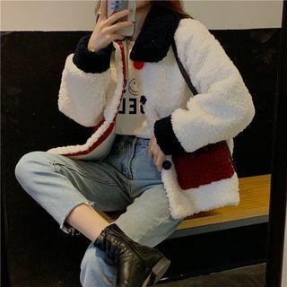 Collared Single-breasted Fleece Jacket Jacket - White - One Size