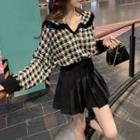Long-sleeve Houndstooth Knit Top