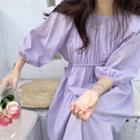 Plain Elbow-sleeve Midi A-line Dress With Slipdress - Light Purple - One Size