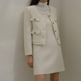 Flap Cropped Tweed Jacket