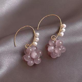 Cat Eye Stone Bead Faux Pearl Dangle Earring 1 Pair - Purple Cat Eye Stone - Gold - One Size