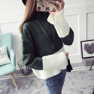 Color Block Bell-sleeve Sweater
