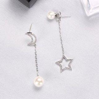 Non-matching Faux Leather Moon & Star Dangle Earring