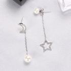 Non-matching Faux Leather Moon & Star Dangle Earring