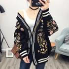 Floral Embroidered Chunky Knit Cardigan