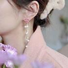 Flower Faux Pearl Alloy Dangle Earring Hm0123 - Stud Earring - 1 Pair - Pink - One Size