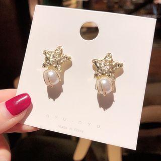 Rhinestone Star Faux Pearl Earring E1055 - One Size