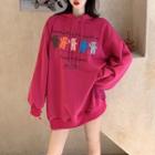 Oversized Bear Ear-accent Printed Hoodie