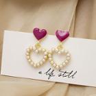Heart Faux Pearl Dangle Earring 1 Pair - E3237 - Pink & White - One Size