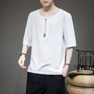 Elbow-sleeve Frog-buttoned T-shirt