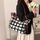 Plaid Drawstring Tote Bag Black & White - One Size