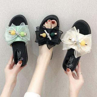 Bow Satin Slide Sandals