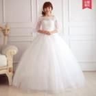 Elbow-sleeve Lace Wedding Ball Gown