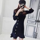 Button Mini Mermaid Sweater Dress Black - One Size