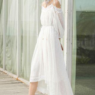 3/4-sleeve Cold Shoulder Midi Dress