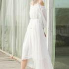 3/4-sleeve Cold Shoulder Midi Dress