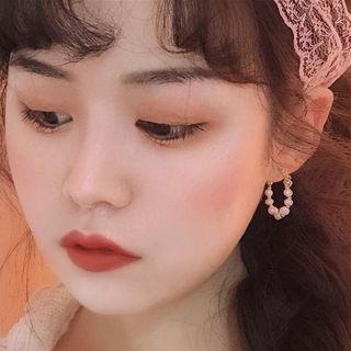 Faux Pearl Hoop Earring 0135a# - 1 Pair - Silver Needle - Gold - One Size