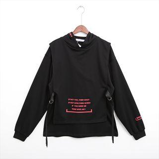 Hooded Lettering Buckled Pullover