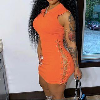 Sleeveless Polo-neck Lace-up Mini Sheath Dress