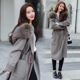 Furry-trim Zip Hooded Coat