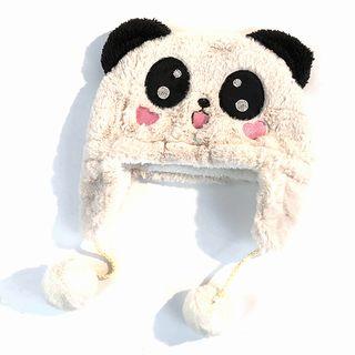 Chenille Panda Pompom Ear Flap Hat