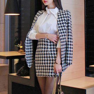 Set: Houndstooth Jacket + Pencil Miniskirt + Shirt