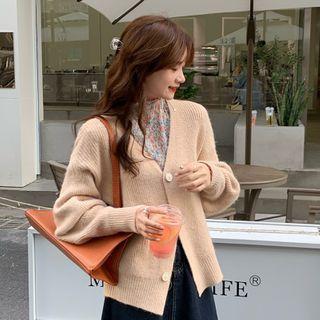 Long-sleeve Floral Print Mock-neck Top / Cardigan