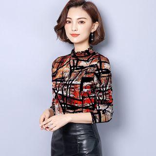 Printed Fleece-lined Long-sleeve Top