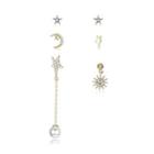 Sterling Silver Plated Gold Simple Star Moon Cubic Zircon Pearl Three-piece Asymmetric Earrings Golden - One Size