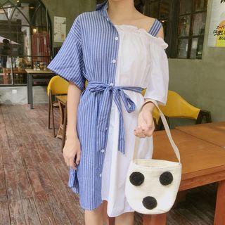 Asymmetric Shoulder Panel A-line Dress